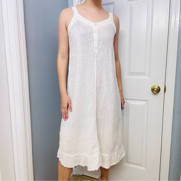 Flax Dress Midi Linen White Casual Beach Summer Lagenlook Modest Size Small - Picture 1 of 7